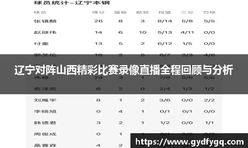 辽宁对阵山西精彩比赛录像直播全程回顾与分析